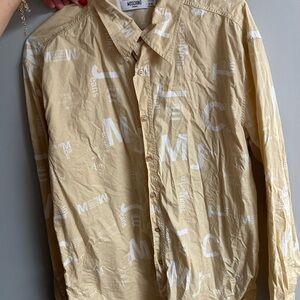Moschino Jeans Butter Yellow Logo Button Down Shirt